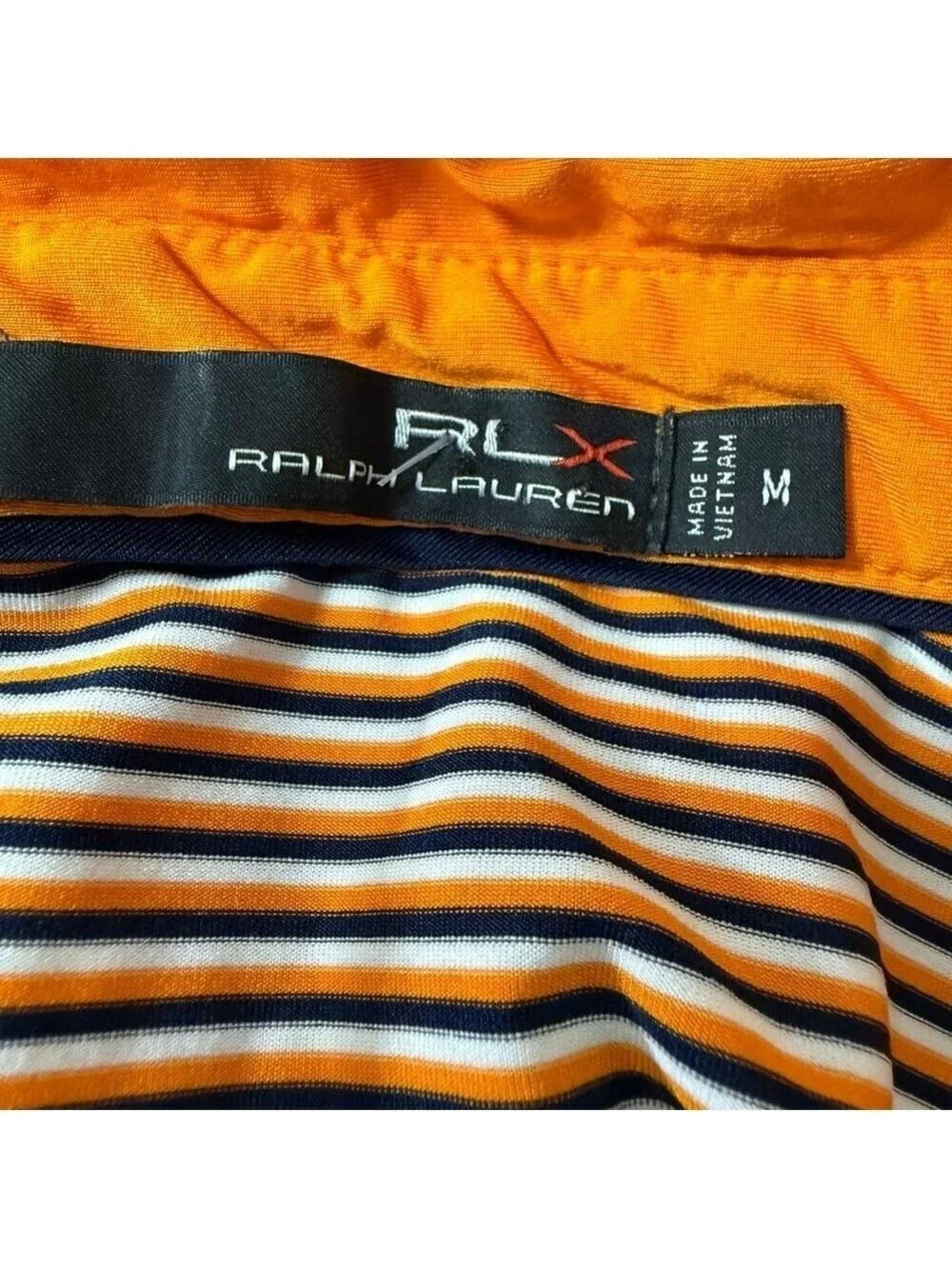 RLX Ralph Lauren Orange‎ Navy Striped Polo Shirt Men's Medium